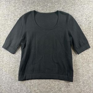 Ralph Lauren Women's Black Merino Wool Sweater 3/4 Sleeve Fitted Scoop Neck